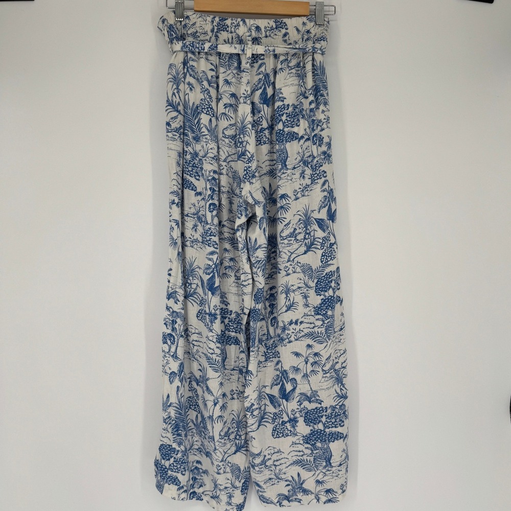 Nicole Miller Linen Blend Wide Leg Pants Women L Blue Toile Coastal Beach Preppy - Picture 5 of 15